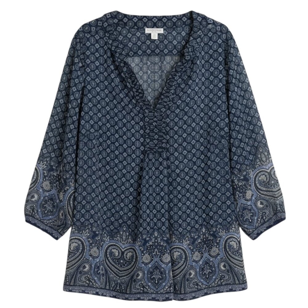 Charter Club Boho Sheer Blouse Top Shirt Tunic Geometric Border 20W